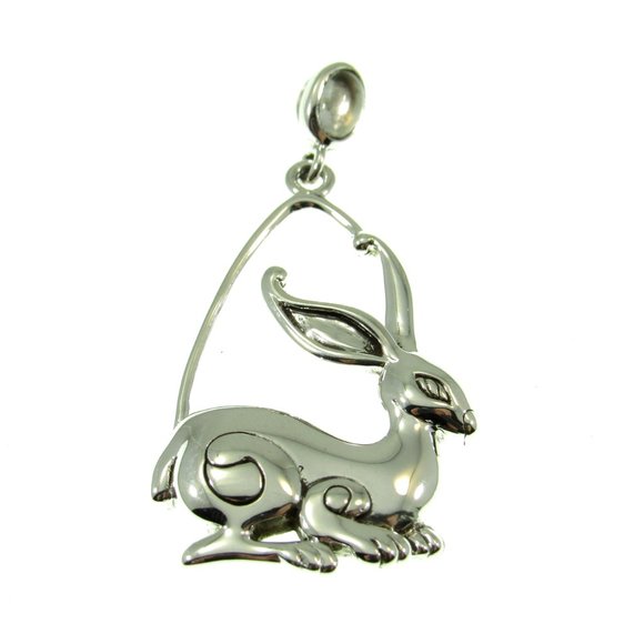 Solid 925 Sterling Silver Rabbit Ostara Pagan / Wiccan Pendant by Peter Stone - Picture 2 of 6